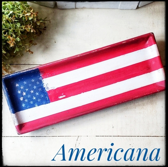 Handmade Other - Distressed Patriotic Red, White, and Blue Painted Wood Flag Tray